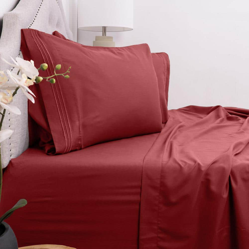  Sheets With Elastic Corner Straps, 2000 High Thread Count Sheets,  Double Brushed Microfiber Fabric,High Thread Count King Size Sheets, 4  Pieces, Hotel Style Sheets, 15 Pocket,(Burgundy) : Home & Kitchen