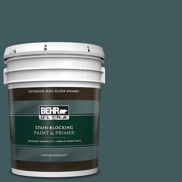 BEHR ULTRA 5 gal. #510F-7 Teal Forest Semi-Gloss Enamel Exterior Paint & Primer