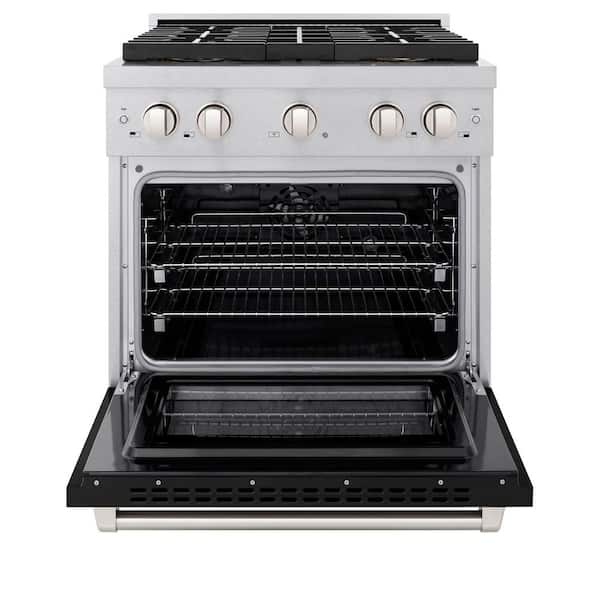 30 in. 4.2 cu. ft. Paramount Dual Fuel Range with 4 Burner Cooktop and Electric Oven in Satin Stainless with Black Matte