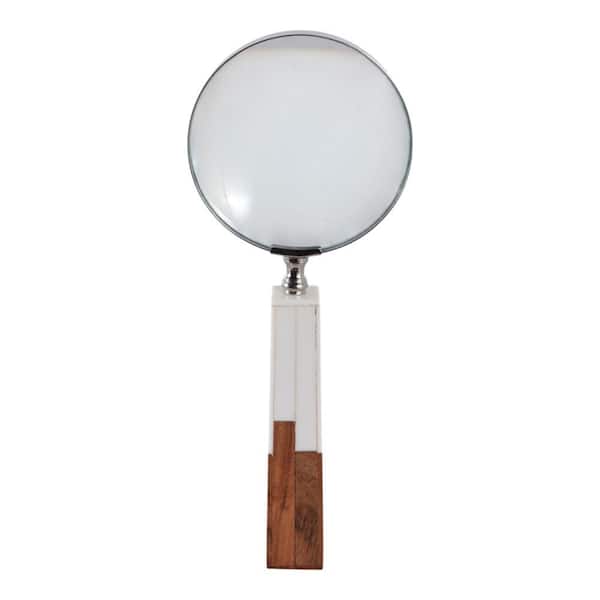Liv & Skye White 4 in. x 10 in. Resin 2-Toned Handle Magnifying Glass