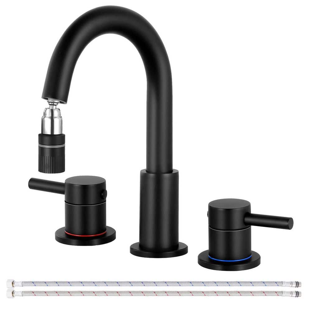 Double handle 8 in. Widespread Bathroom Faucet 3 Hole Bathroom Sink Faucet in Matte Black price history on PriceWatchPro