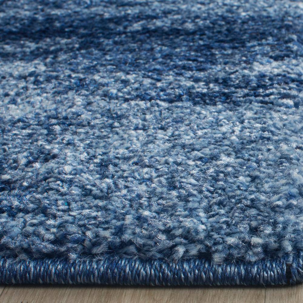 Light Blue and Navy Abstract Square Shag Rug