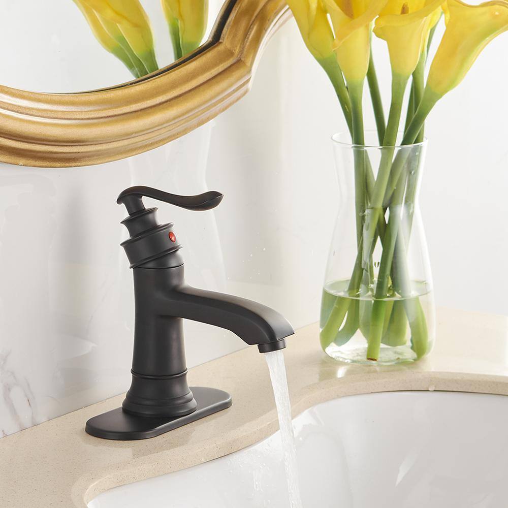 Matte Black Single Handle Bathroom Faucet with Drain Assembly