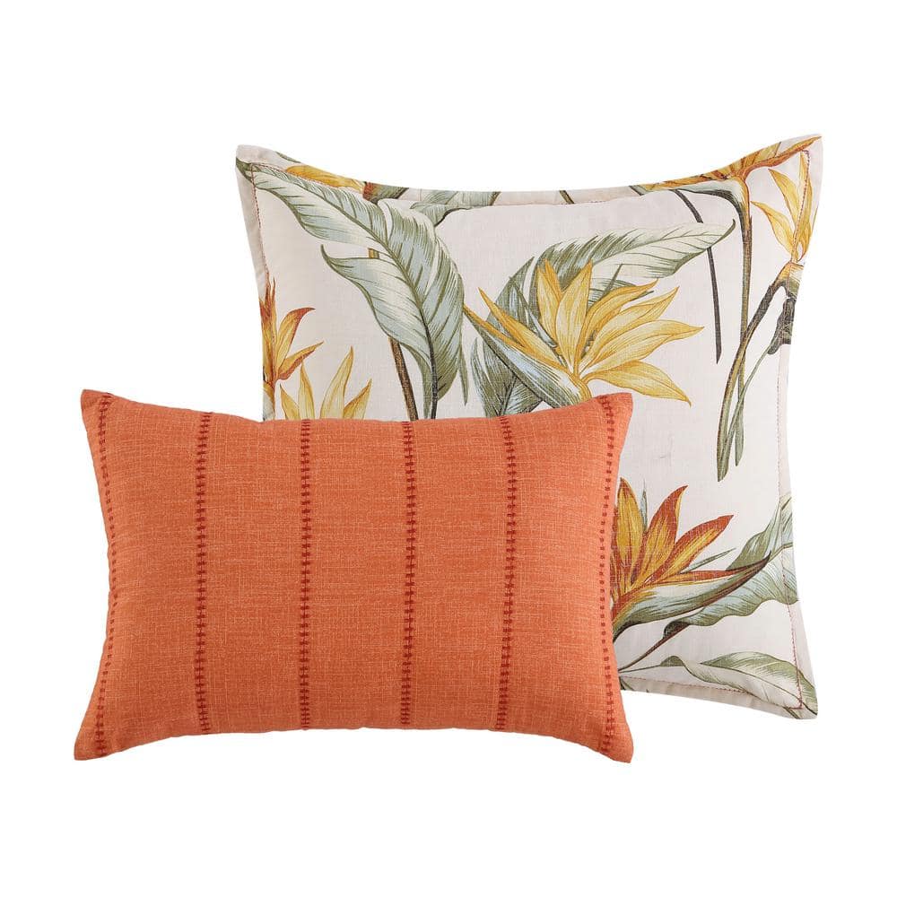 King Beige Cotton Tropical Palm Duvet Cover Set