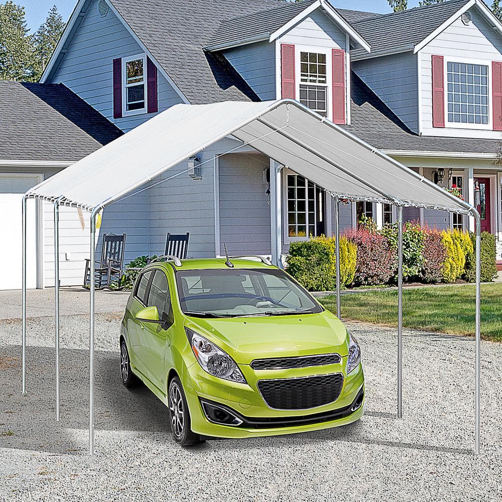 10' x 20' White Galvanized Steel Carport Canopy Kit