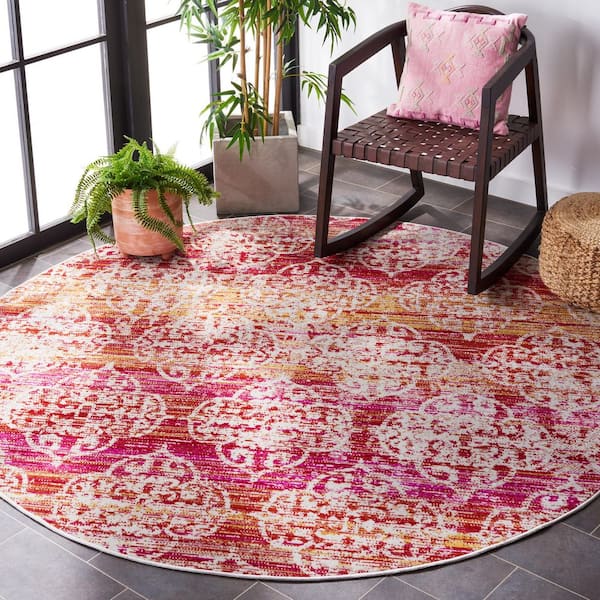 Montage Pink/Multi 7 ft. x 7 ft. Distressed Trellis Indoor/Outdoor Round Area Rug