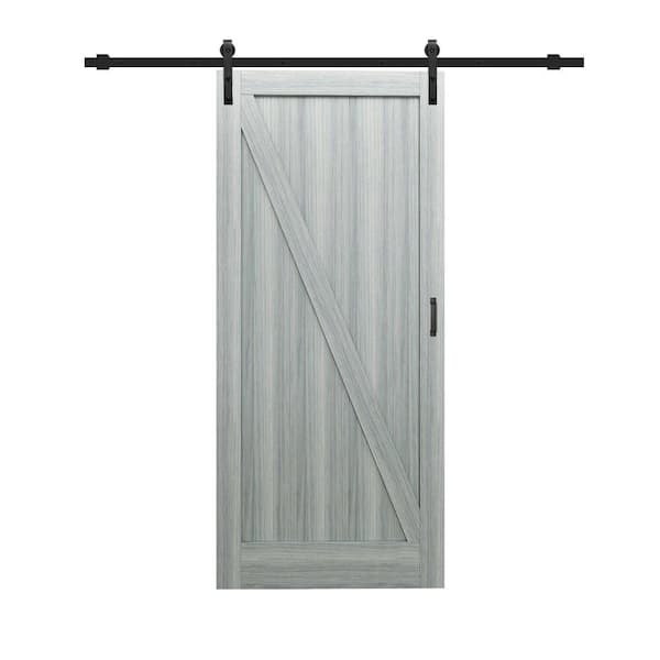CALHOME 36 in. x 84 in. Z-Bar Pre Assembled Stone Gray Stained Composite MDF Sliding Barn Door with Hardware Kit and Door Handle
