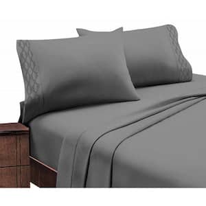 Home Sweet Home Extra Soft Deep Pocket Embroidered Luxury Bed Sheet Set - California King, Grey