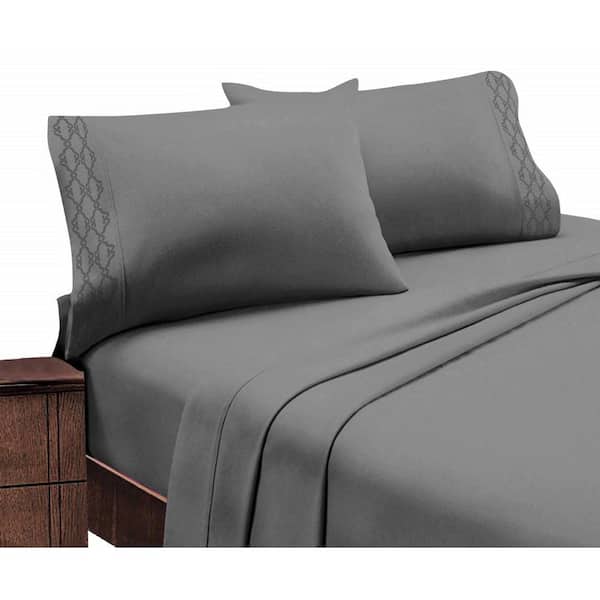 Unbranded Home Sweet Home Extra Soft Deep Pocket Embroidered Luxury Bed Sheet Set - California King, Grey