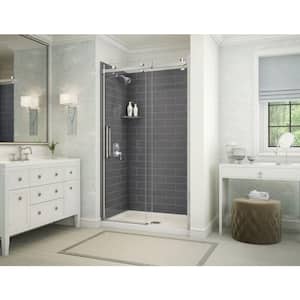 Utile Metro 32 in. x 48 in. x 83.5 in. Alcove Shower Stall in Thunder Grey with Center Drain Base in White