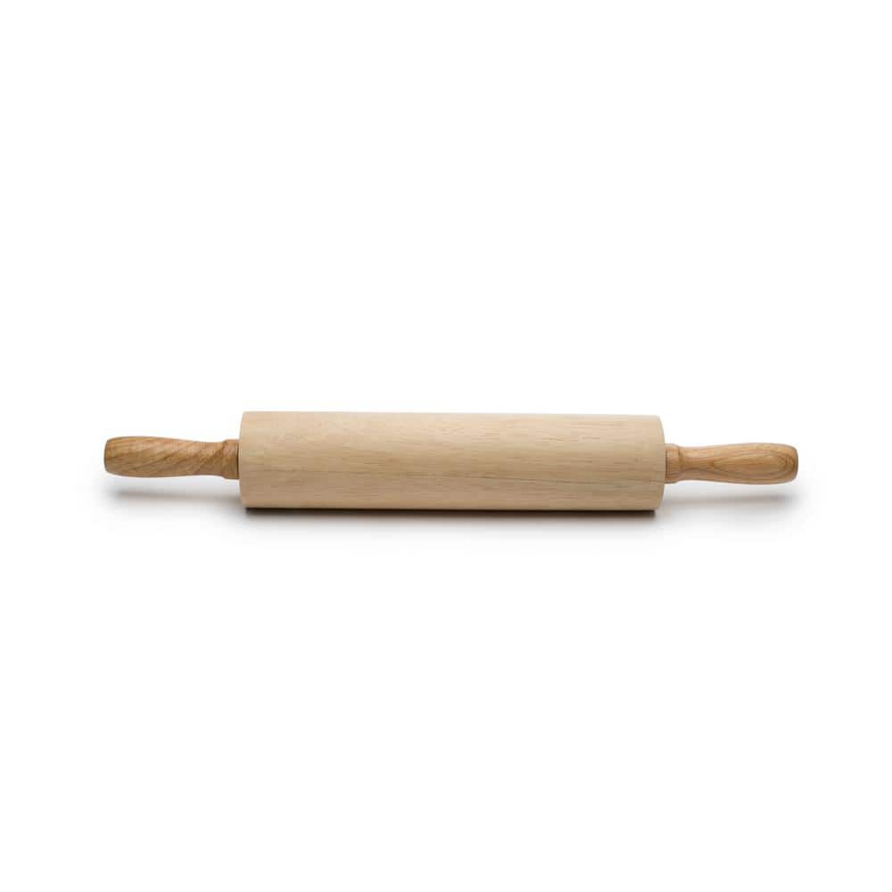 Classic Light Brown Hardwood Rolling Pin with Ergonomic Handles