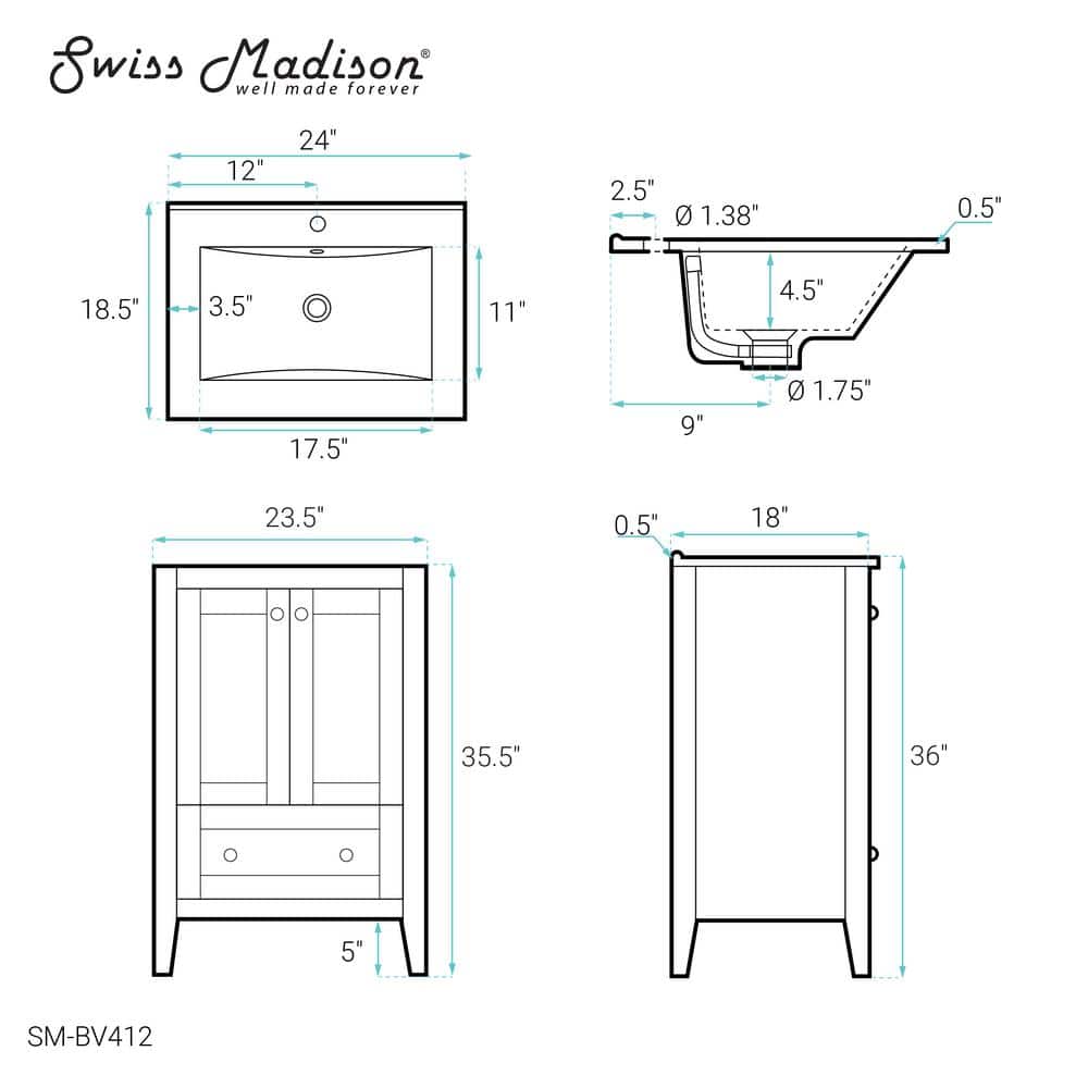 Cannes 24" Glossy White Modern Freestanding Single Sink Vanity