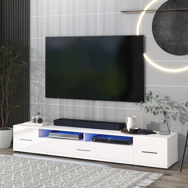 Harper & Bright Designs Stylish 67 in. White TV Stand with Cabints, Drawer  and Shelf Fits TV's up to 75 in. with Color Changing LED Lights LXY010AAK -  The Home Depot