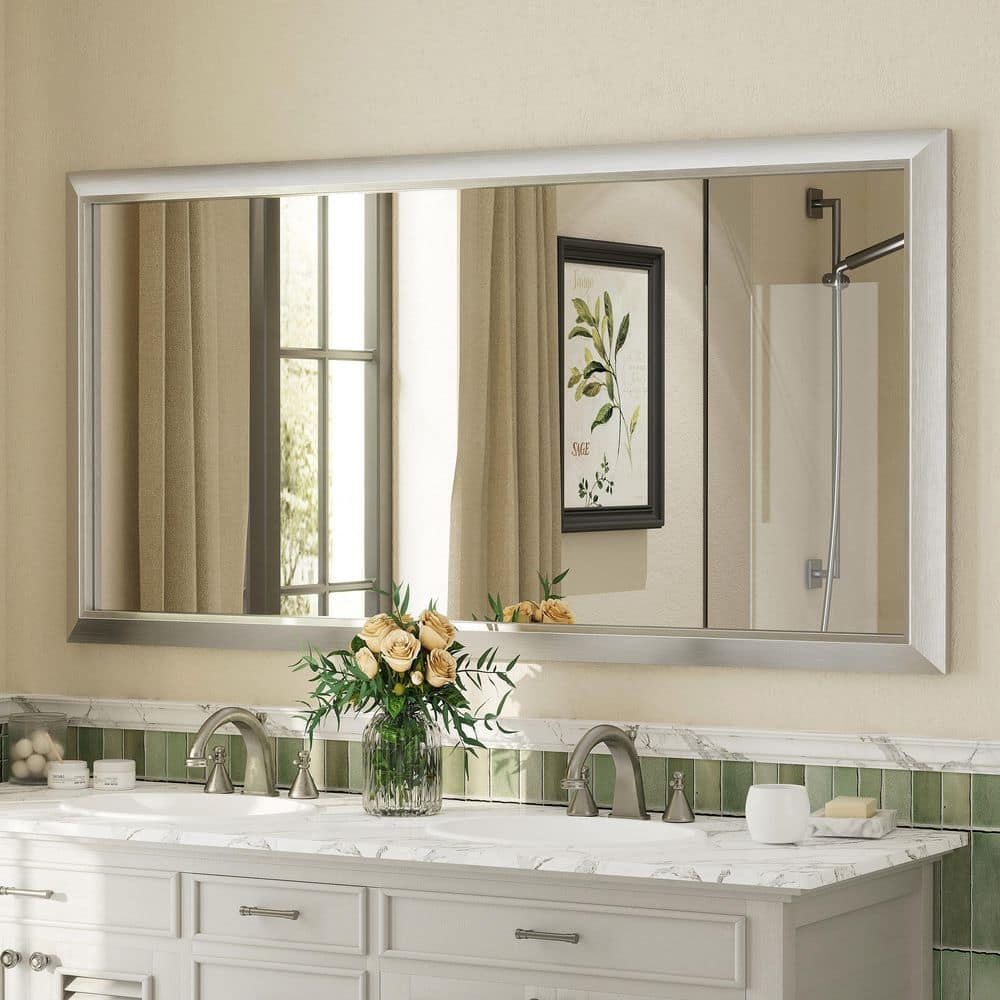60 in. W x 30 in. H Rectangular Aluminum Alloy Framed and Tempered Glass Wall Bathroom Vanity Mirror in Brushed Silver price history on PriceWatchPro