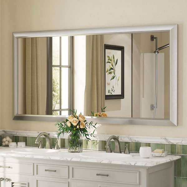 Apmir 60 in. W x 30 in. H Rectangular Aluminum Alloy Framed and Tempered Glass Wall Bathroom Vanity Mirror in Brushed Silver