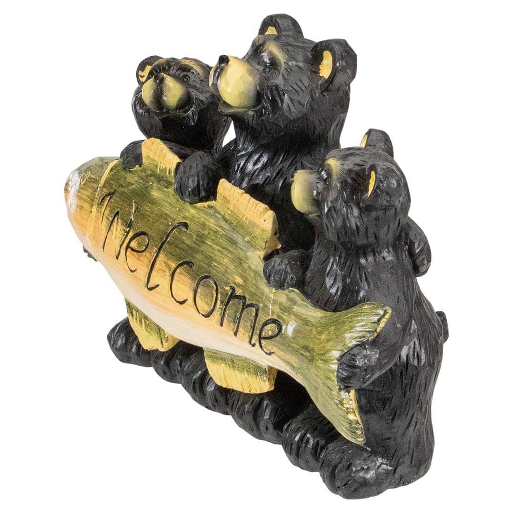 10" Black Bear Family Trio Welcome Sign Resin Statue