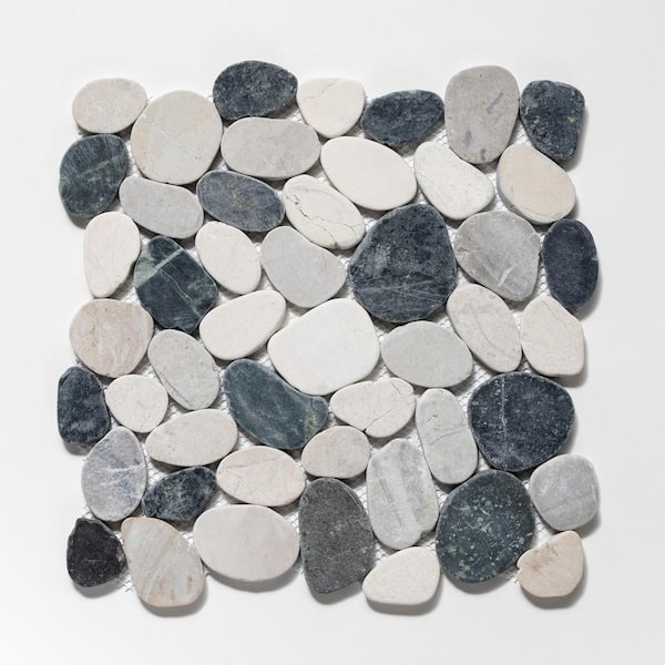 Cruz Bay Sliced Pebble Tile  Black 11-1/2 in. x 11-1/2 in. x 9.5mm Honed Pebble Mosaic Tile (10.12 sq. ft. / case)
