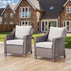 Brentwood Brown Wicker Outdoor Chair with Beige Cushions (2-Pack)