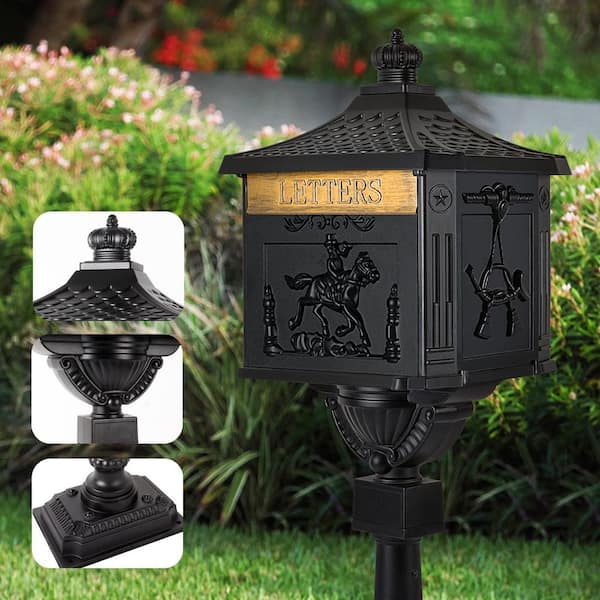 VIWAT 14 in. x 10 in. x 46 in. Black Cast Aluminum Outdoor Mail