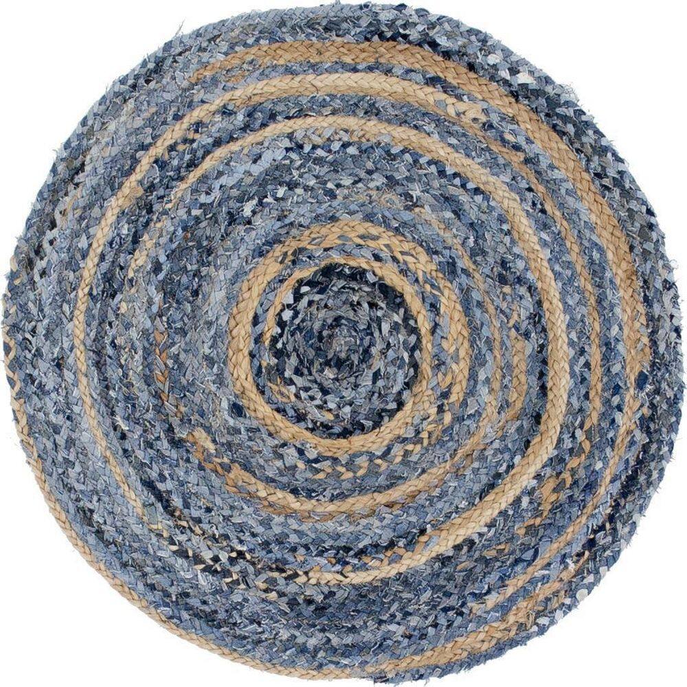 Plain Bohemian Natural Jute Area Rug, Hand Braided Black Round Rug