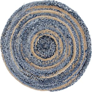 Braided Chindi Blue/Natural 3 ft. x 3 ft. Round Area Rug