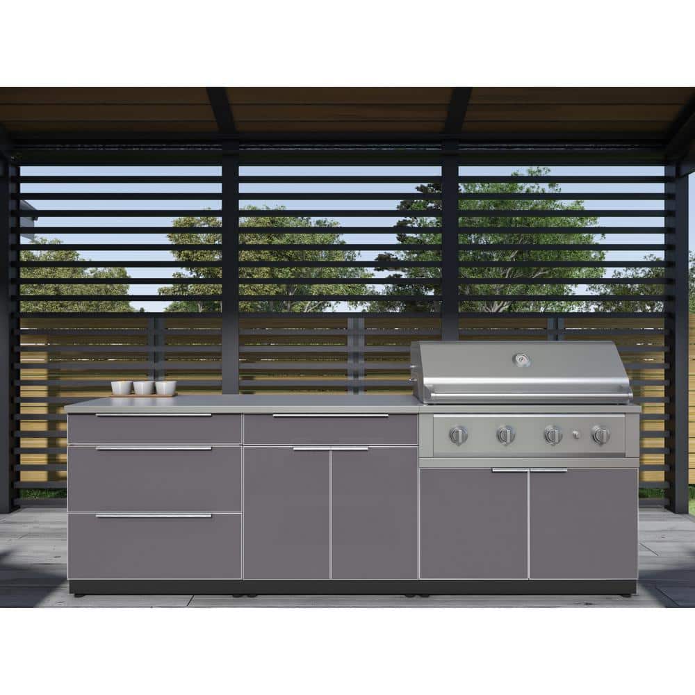 Slate Gray Aluminum Modular Outdoor Kitchen with Stainless Steel Countertop