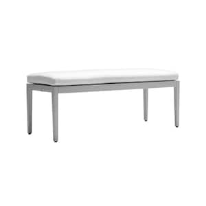 Aluminum Outdoor Patio Bench, Garden Lounge Bench, Dining Table Bench with Sunbrella Gray Seat Cushion,