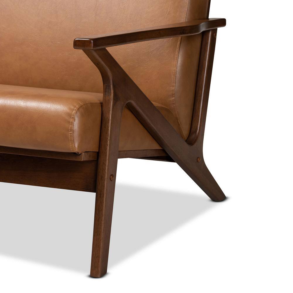 Bianca 72" Tan Faux Leather and Walnut Wood Sofa