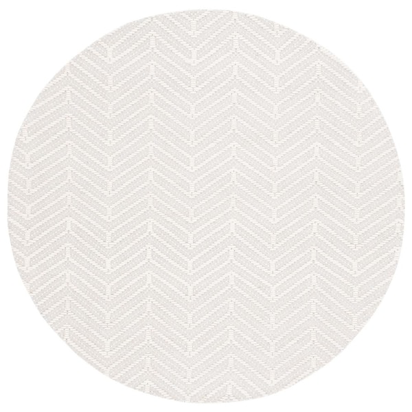 Marbella Ivory Beige 6 ft. X 6 ft. Chevron Round Area Rug