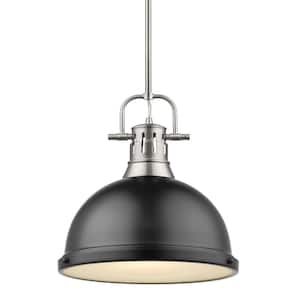 Duncan 1-Light Pewter Pendant and Rod with Matte Black Shade