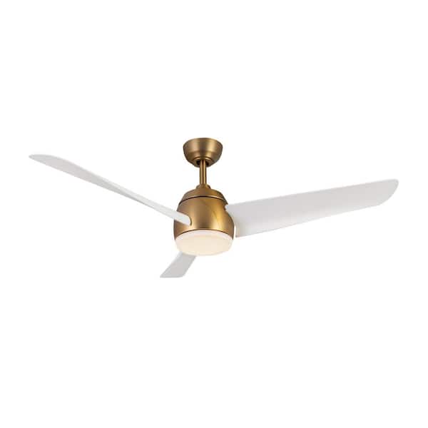 KUZCO Thalia 54 in. 1-Light Brushed Gold/Matte White Integrated Indoor LED Smart Ceiling Fan