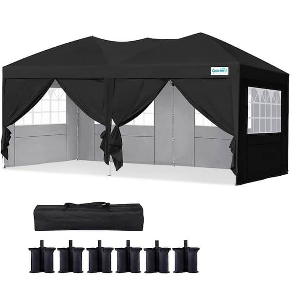 Quictent 10 ft. x 20 ft. Pop Up Canopy with 6 Removable Side Walls, Suitable for Business Parties and Dinners in Black