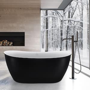 MUTE 59 in. Acrylic Flatbottom Freestanding Elegant Non-Whirlpool Double Slipper Soaking Bathtub in Black