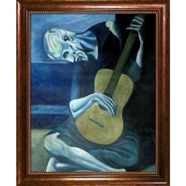 LA PASTICHE The Old Guitarist by Pablo Picasso Verona Cafe Framed People Oil Painting Art Print 20 in. x 24 in.