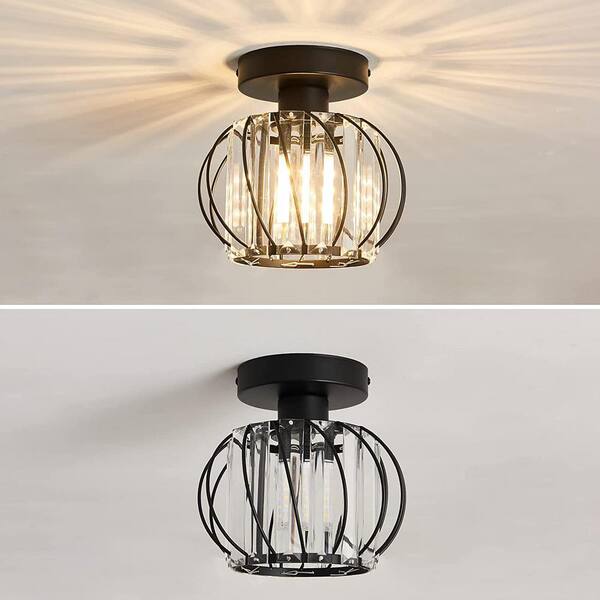 YANSUN 7.09 in. 1-Light Modern Black Semi Flush Mount