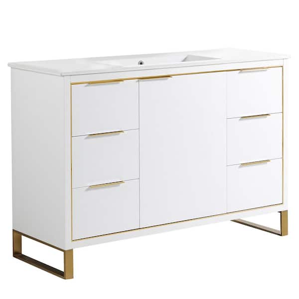 FINE FIXTURES Opulence 48 in. W x 18 in. D x 33.5 in. H Bath Vanity in White Matte with White Ceramic Top