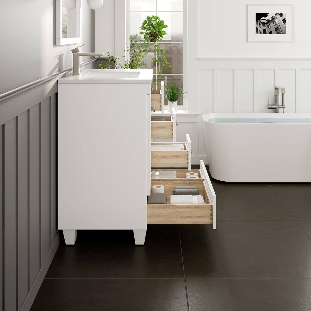 White 30" Bathroom Vanity with Carrara Quartz Countertop