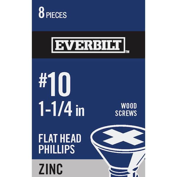 Everbilt #10 x 1-1/4 in. Phillips Flat Head Zinc Plated Wood Screw (8-Pack)