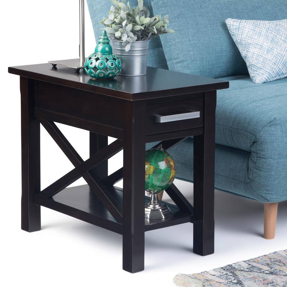 Hickory Brown Wood and Metal Narrow Side Table with Storage