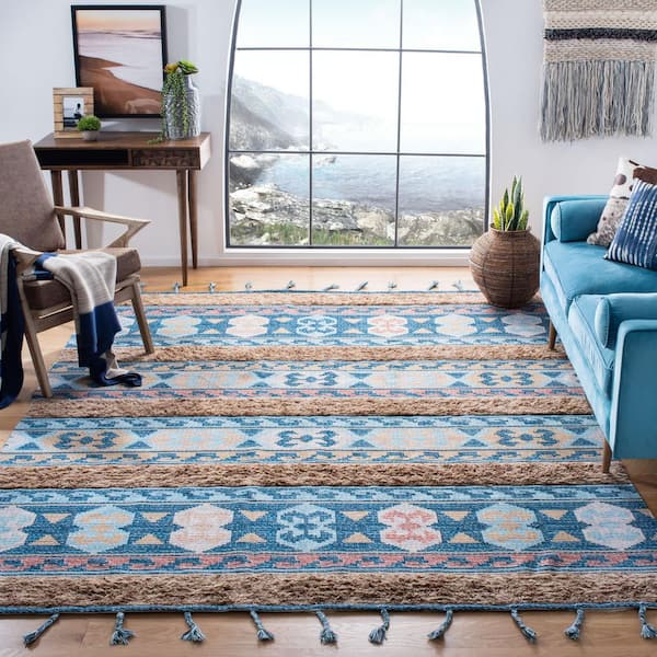 Saffron 8 ft. x 10 ft. Blue/Taupe Striped Marle Area Rug