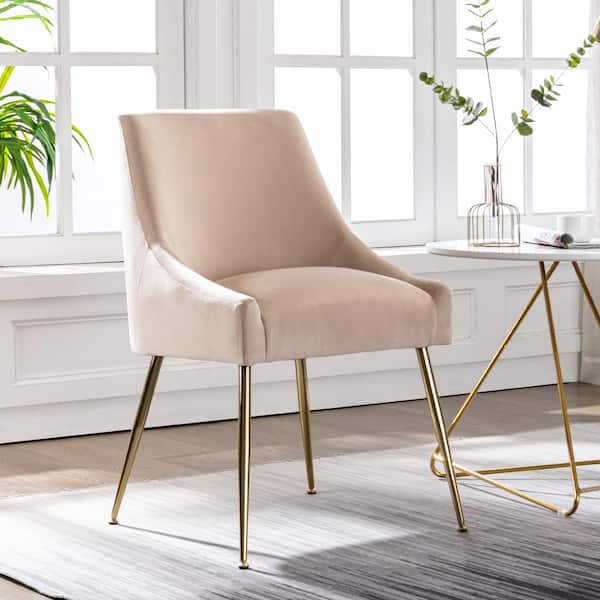 Trinity Tan Upholstered Velvet Accent Chair With Metal Legs
