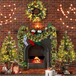 36 in. x 26 in. Christmas Tree Arbor 4-Piece Set with LED Lights and Garland