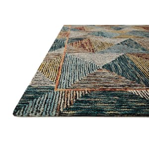 Spectrum Lagoon/Spice 2 ft. 3 in. x 3 ft. 9 in. Contemporary Wool Pile Area Rug