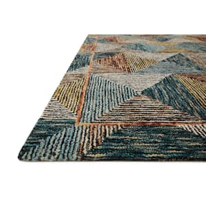 Spectrum Lagoon/Spice 2 ft. 6 in. x 9 ft. 9 in. Contemporary Wool Pile Runner Rug