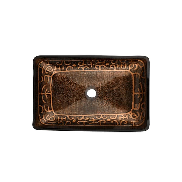 Flynama 22 in. Handmade Glass Rectangle Vessel Bathroom Sink in Brown and Gold Fusion Finish with Faucet and Pop-Up Drain