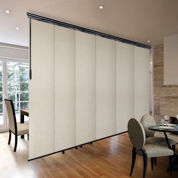 EMOH Macrame 70 in. - 130 in. W x 116 in. L Adjustable 6- Panel Black Single Rail Panel Track with 23.5 in. Slates