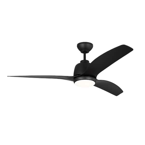 Generation Lighting Avila Coastal 54 in. Integrated LED Indoor/Outdoor Black Ceiling Fan with Light Kit, Remote Control and Reversible Motor