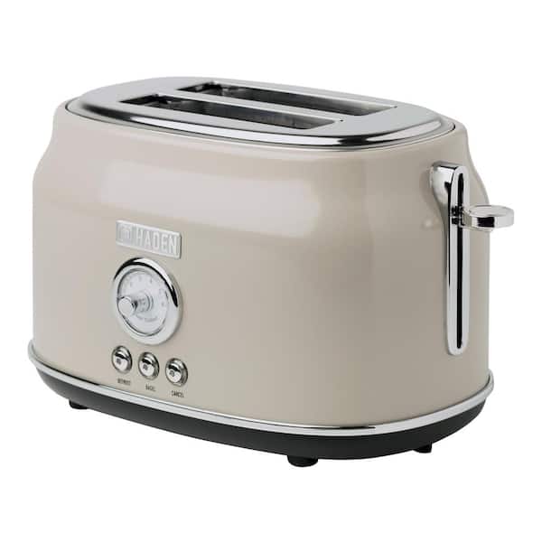 HADEN Dorset 900-Watt 2-Slice Wide Slot Putty Retro Toaster with Removable Crumb Tray and Adjustable Settings