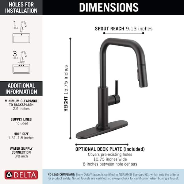 Delta Nicoli Matte Black 15.75 in. H Pull Down Sprayer Kitchen