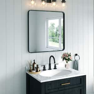 30 in. W x 30 in. H Rectangular Aluminum Framed Wall Bathroom Vanity Mirror in Black